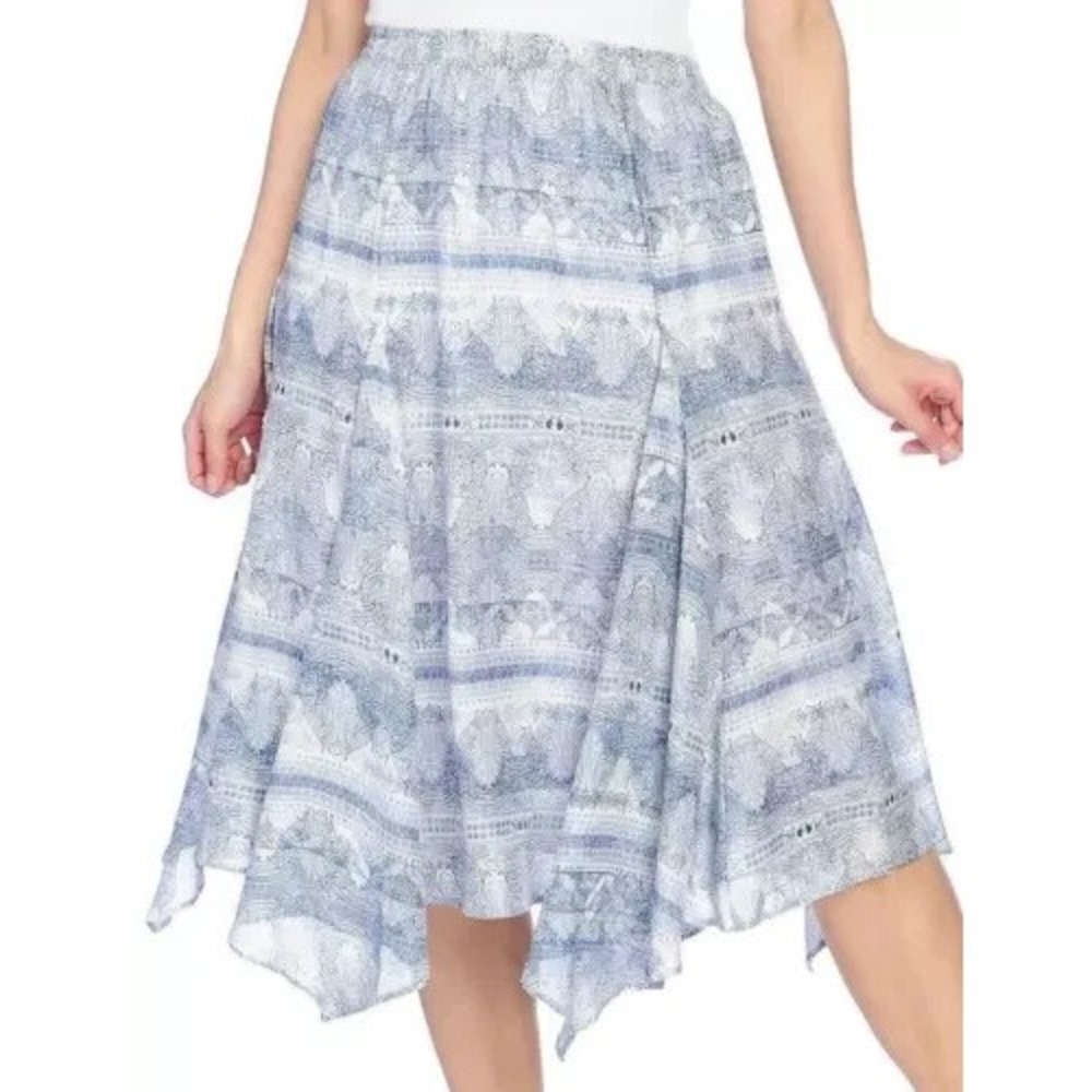 Kate & Mallory Blue White Paisley Sharkbite Midi Skirt XL A433055 Boho Rayon
